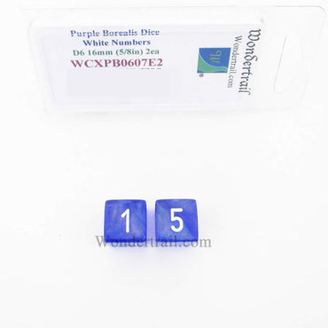 WCXPB0607E2 Purple Borealis Dice White Numbers D6 16mm Pack of 2 (ONLINE ORDER ONLY)
