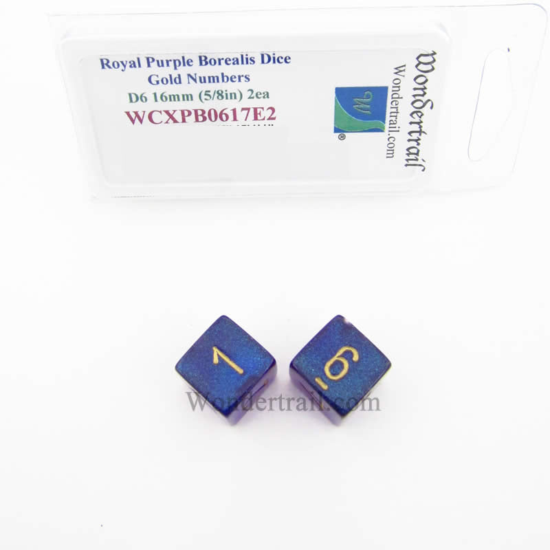 WCXPB0617E2 Royal Purple Borealis Dice Gold Numbers D6 16mm Pack of 2 (ONLINE ORDER ONLY)