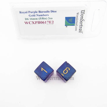 WCXPB0617E2 Royal Purple Borealis Dice Gold Numbers D6 16mm Pack of 2 (ONLINE ORDER ONLY)