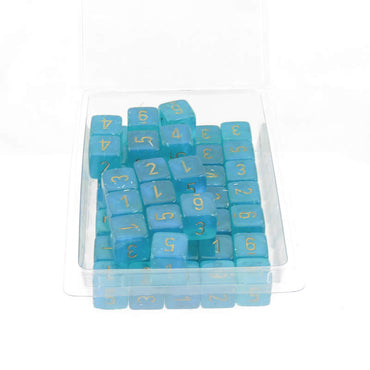 WCXPB0685E50 Teal Borealis Dice Luminary Gold Numbers D6 16mm (5/8in) Pack of 50 (ONLINE ORDER ONLY)
