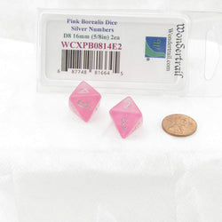 WCXPB0814E2 Pink Borealis Dice Silver Numbers D8 16mm Pack of 2 (ONLINE ORDER ONLY)