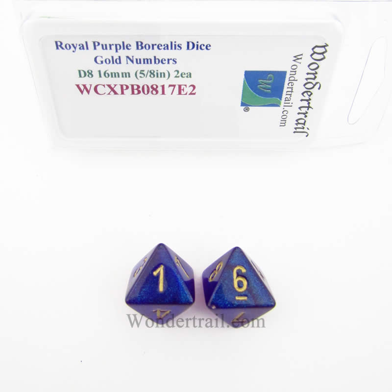 WCXPB0817E2 Royal Purple Borealis Dice Gold Numbers D8 16mm Pack of 2 (ONLINE ORDER ONLY)