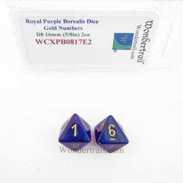 WCXPB0817E2 Royal Purple Borealis Dice Gold Numbers D8 16mm Pack of 2 (ONLINE ORDER ONLY)