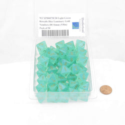WCXPB0875E50 Light Green Borealis Dice Luminary Gold Numbers D8 16mm (5/8in) Pack of 50 (ONLINE ORDER ONLY)