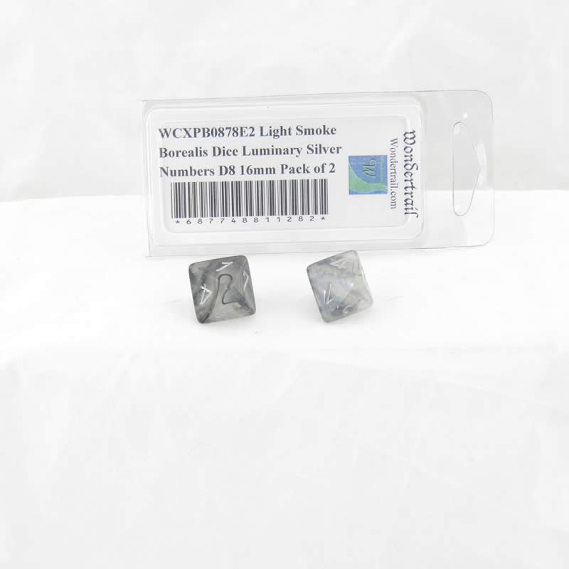 WCXPB0878E2 Light Smoke Borealis Dice Luminary Silver Numbers D8 16mm Pack of 2 (ONLINE ORDER ONLY)