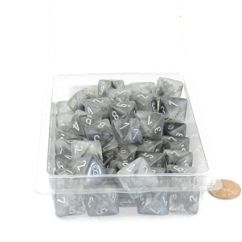 WCXPB0878E50 Light Smoke Borealis Dice Luminary Silver Numbers D8 16mm (5/8in) Pack of 50 (ONLINE ORDER ONLY)