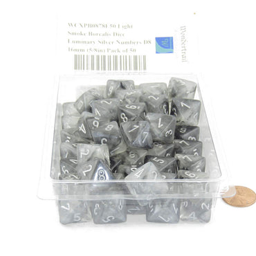 WCXPB0878E50 Light Smoke Borealis Dice Luminary Silver Numbers D8 16mm (5/8in) Pack of 50 (ONLINE ORDER ONLY)