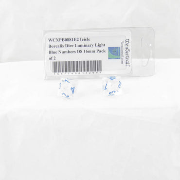 WCXPB0881E2 Icicle Borealis Dice Luminary Light Blue Numbers D8 16mm Pack of 2 (ONLINE ORDER ONLY)