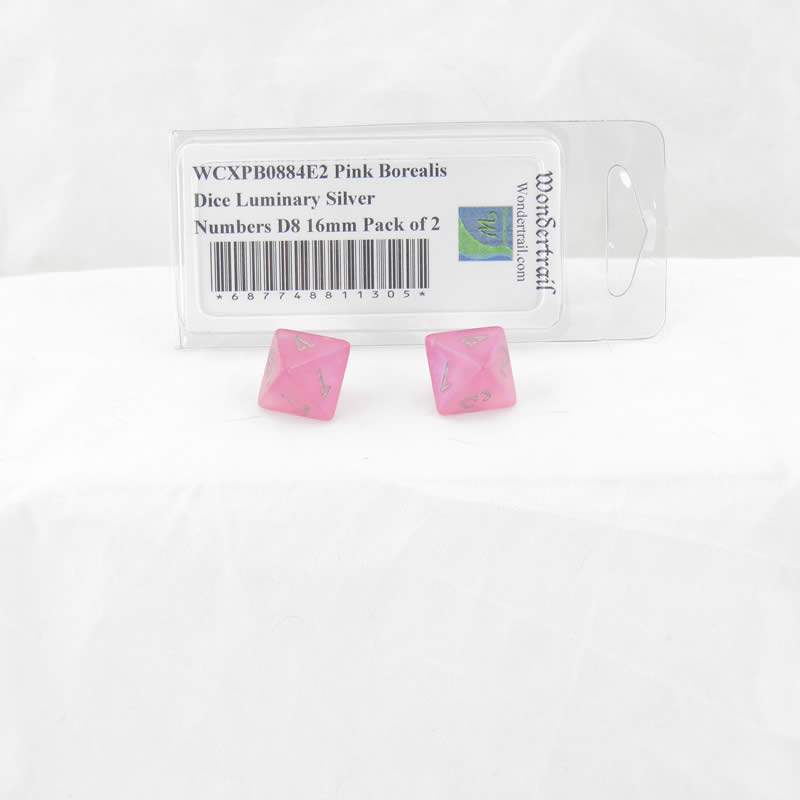 WCXPB0884E2 Pink Borealis Dice Luminary Silver Numbers D8 16mm Pack of 2 (ONLINE ORDER ONLY)