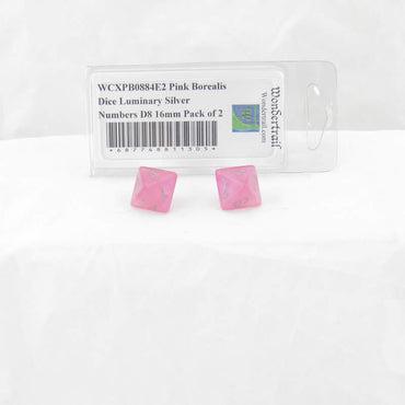 WCXPB0884E2 Pink Borealis Dice Luminary Silver Numbers D8 16mm Pack of 2 (ONLINE ORDER ONLY)