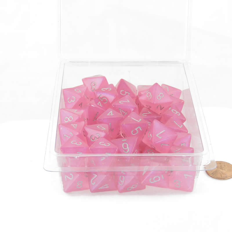 WCXPB0884E50 Pink Borealis Dice Luminary with Silver Numbers D8 Aprox 16mm Pack of 50 (ONLINE ORDER ONLY)