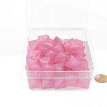 WCXPB0884E50 Pink Borealis Dice Luminary with Silver Numbers D8 Aprox 16mm Pack of 50 (ONLINE ORDER ONLY)