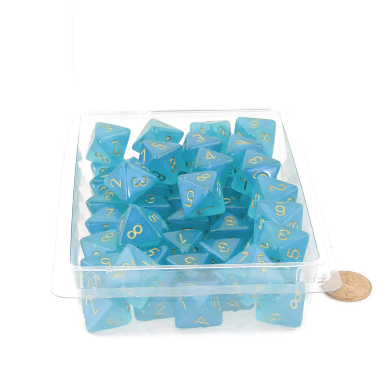 WCXPB0885E50 Teal Borealis Dice Luminary Gold Numbers D8 Aprox 16mm Pack of 50 (ONLINE ORDER ONLY)