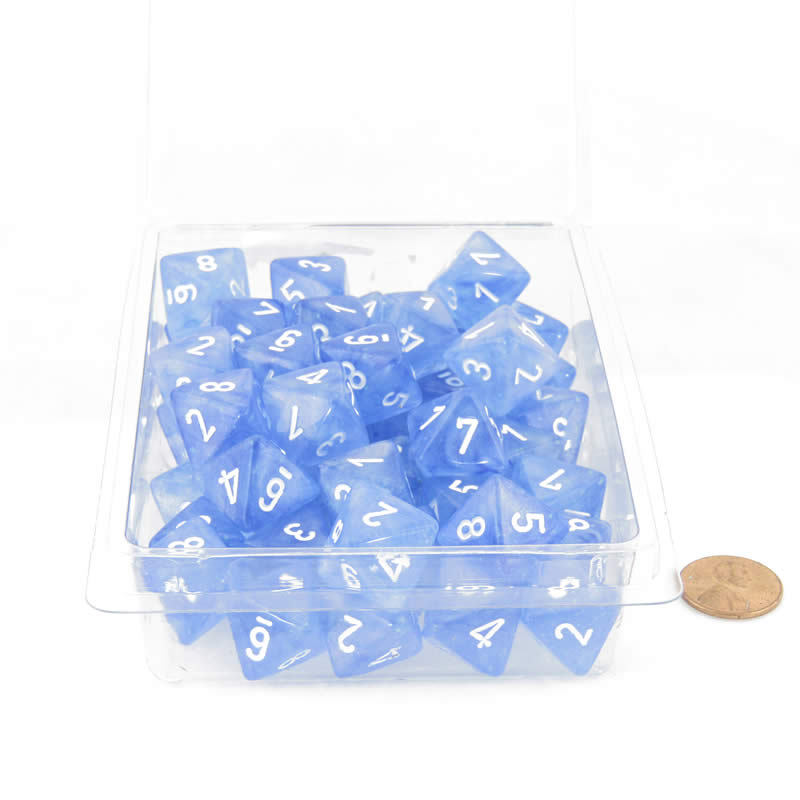 WCXPB0886E50 Sky Blue Borealis Dice Luminary White Numbers D8 Aprox 16mm Pack of 50 (ONLINE ORDER ONLY)