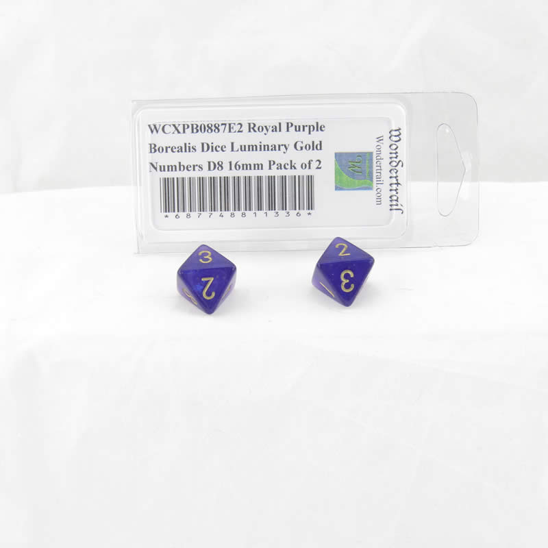 WCXPB0887E2 Royal Purple Borealis Dice Luminary Gold Numbers D8 16mm Pack of 2 (ONLINE ORDER ONLY)