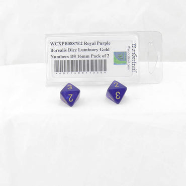 WCXPB0887E2 Royal Purple Borealis Dice Luminary Gold Numbers D8 16mm Pack of 2 (ONLINE ORDER ONLY)