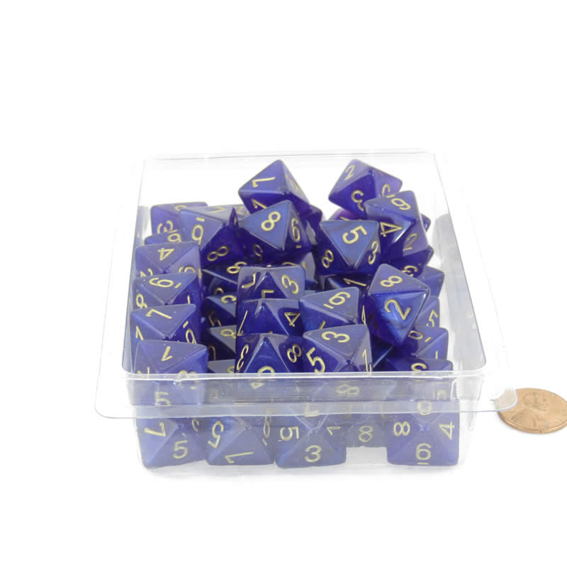 WCXPB0887E50 Royal Purple Borealis Dice Luminary Gold Numbers D8 Aprox 16mm Pack of 50 (ONLINE ORDER ONLY)