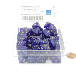 WCXPB0887E50 Royal Purple Borealis Dice Luminary Gold Numbers D8 Aprox 16mm Pack of 50 (ONLINE ORDER ONLY)
