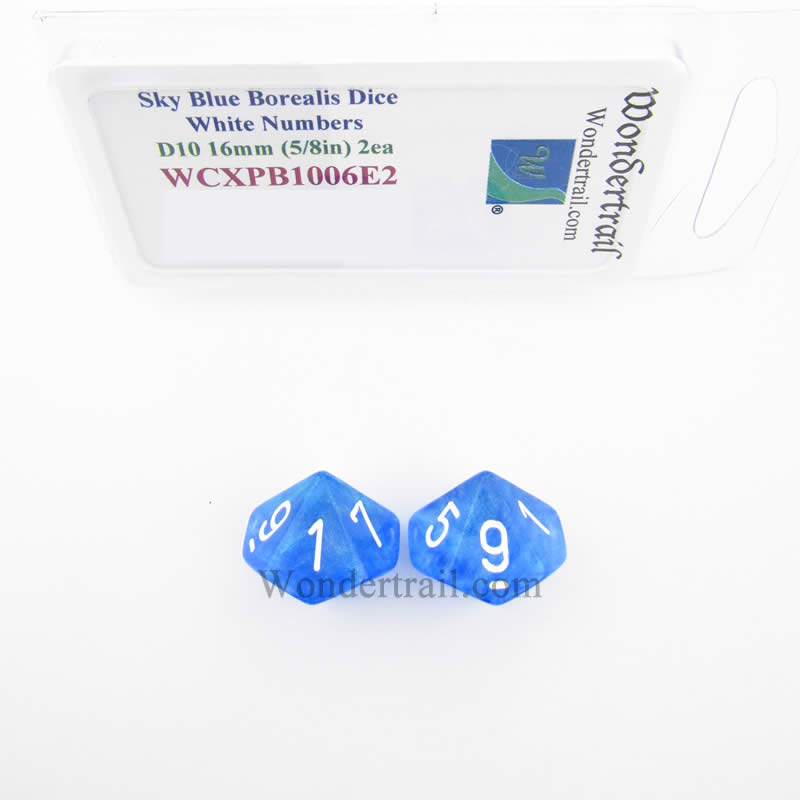 WCXPB1006E2 Sky Blue Borealis Dice White Numbers D10 16mm Pack of 2 (ONLINE ORDER ONLY)