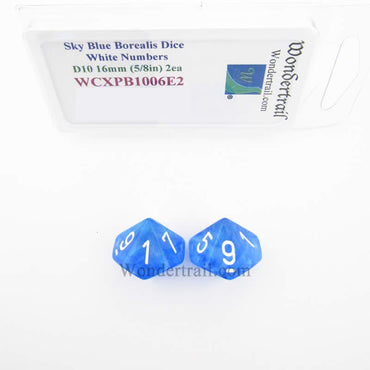 WCXPB1006E2 Sky Blue Borealis Dice White Numbers D10 16mm Pack of 2 (ONLINE ORDER ONLY)