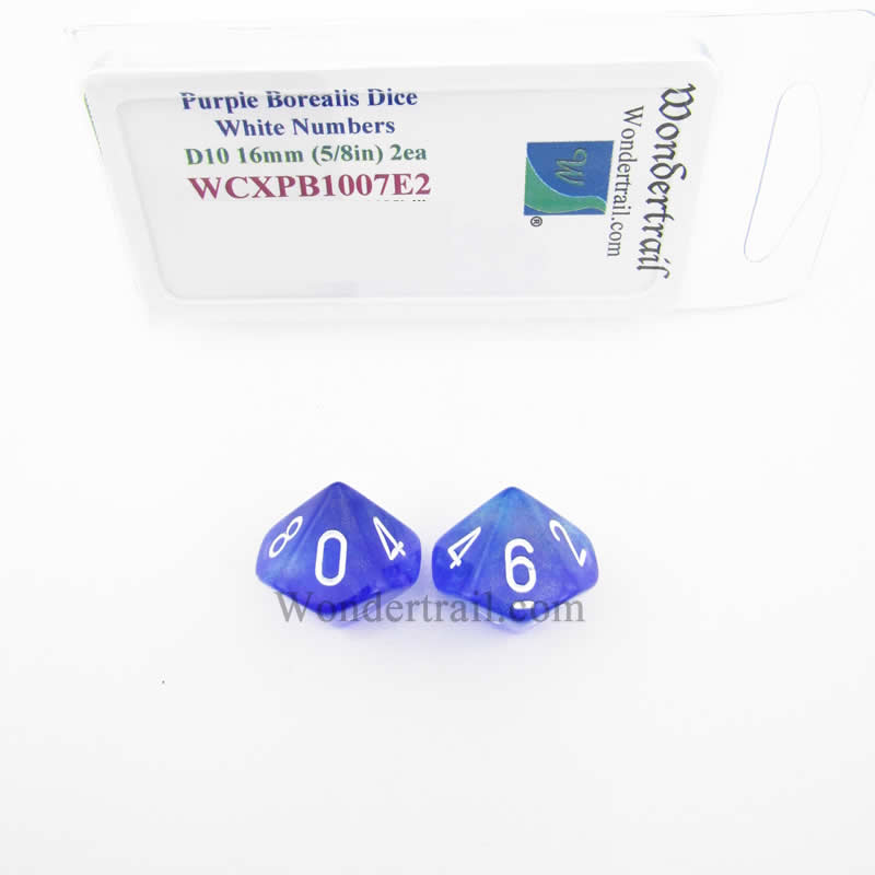 WCXPB1007E2 Purple Borealis Dice White Numbers D10 16mm Pack of 2 (ONLINE ORDER ONLY)