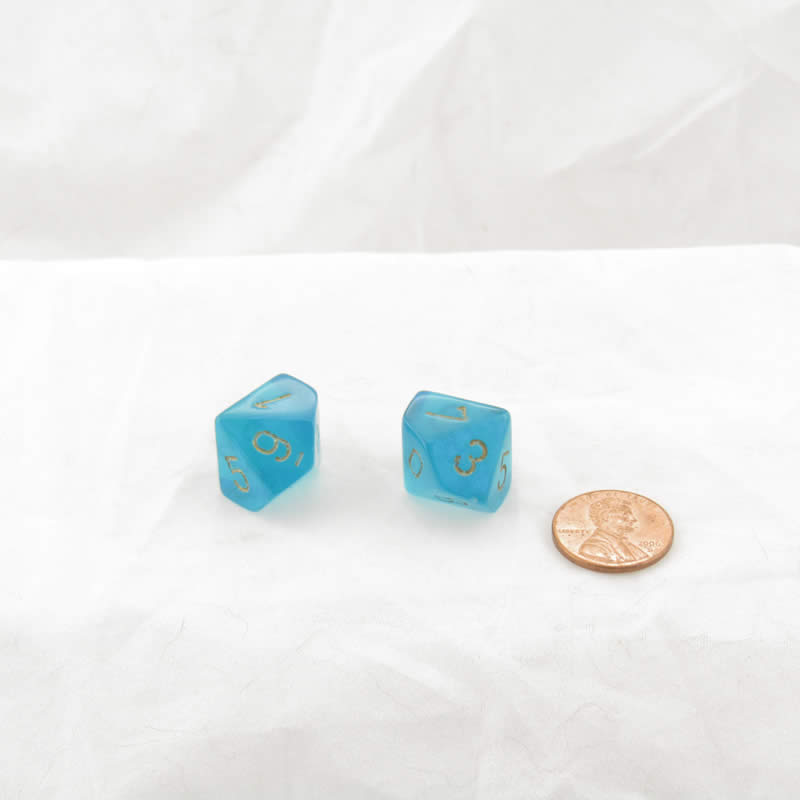WCXPB1015E2 Teal Borealis Dice with Gold Numbers D10 Aprox 16mm (5/8in) Pack of 2 Wondertrail (ONLINE ORDER ONLY)