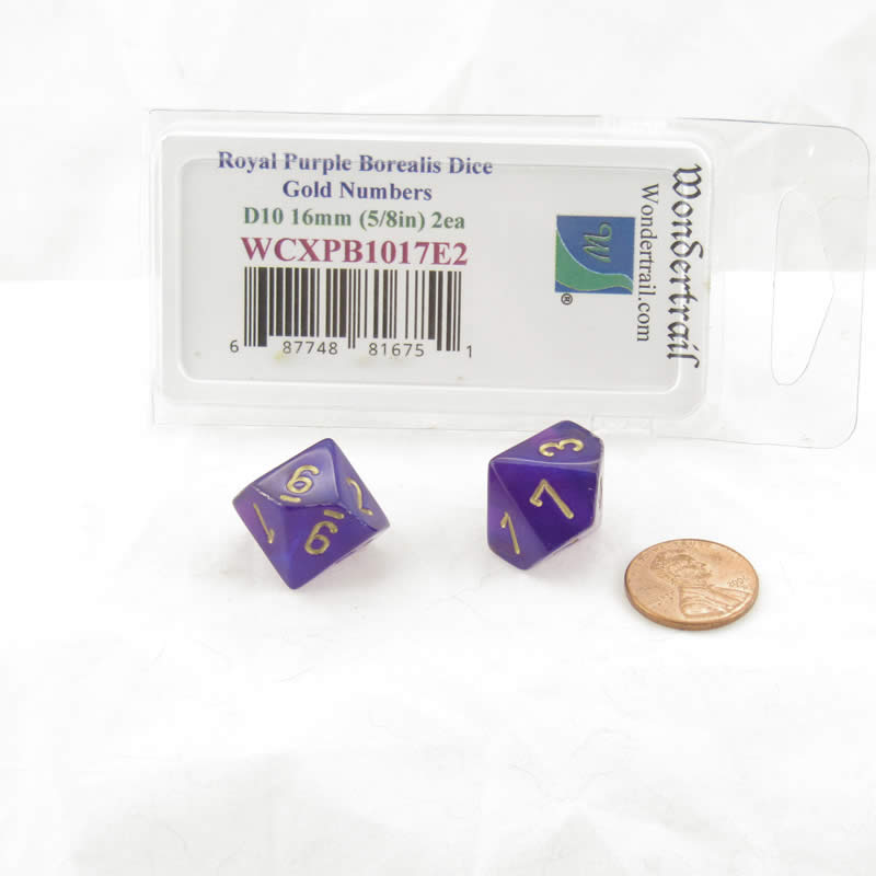 WCXPB1017E2 Royal Purple Borealis Dice Gold Numbers D10 16mm Pack of 2 (ONLINE ORDER ONLY)