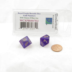 WCXPB1017E2 Royal Purple Borealis Dice Gold Numbers D10 16mm Pack of 2 (ONLINE ORDER ONLY)