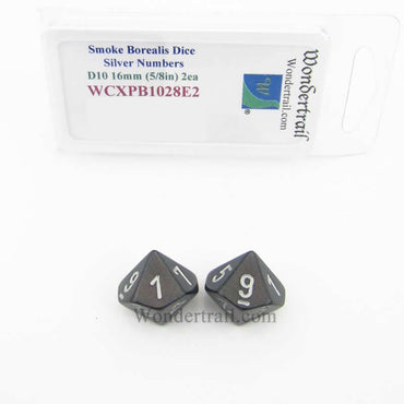 WCXPB1028E2 Smoke Borealis Dice Silver Numbers D10 16mm Pack of 2 (ONLINE ORDER ONLY)