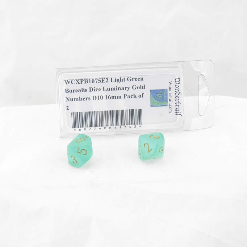 WCXPB1075E2 Light Green Borealis Dice Luminary Gold Numbers D10 16mm Pack of 2 (ONLINE ORDER ONLY)