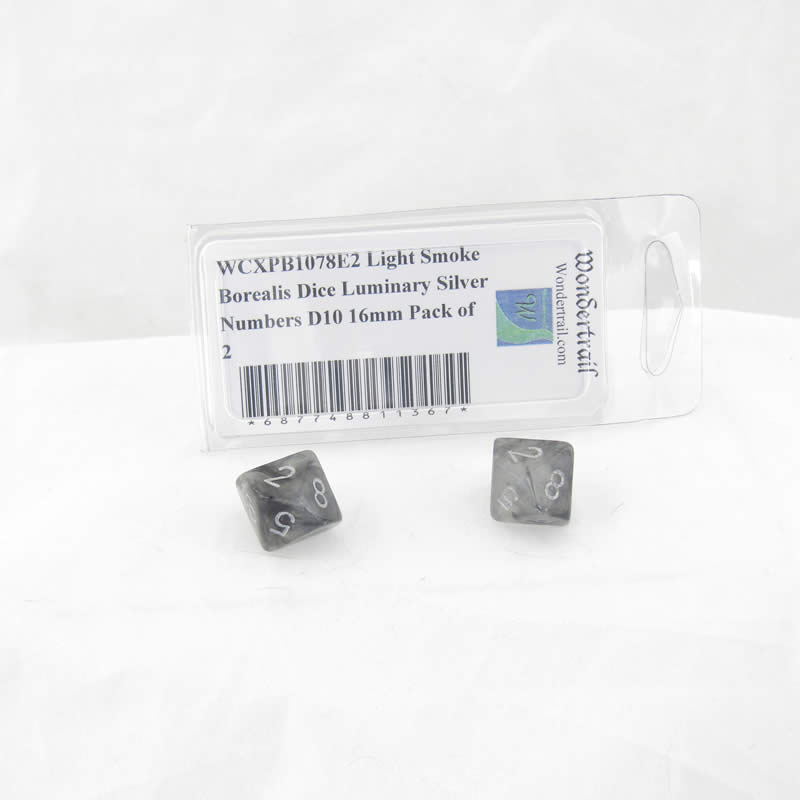 WCXPB1078E2 Light Smoke Borealis Dice Luminary Silver Numbers D10 16mm Pack of 2 (ONLINE ORDER ONLY)