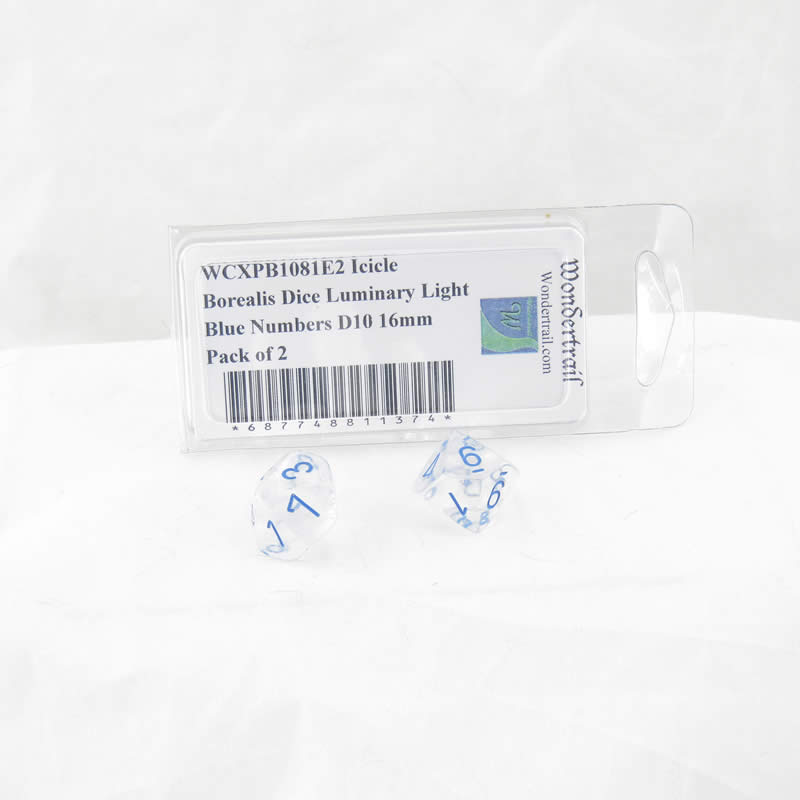WCXPB1081E2 Icicle Borealis Dice Luminary Light Blue Numbers D10 16mm Pack of 2 (ONLINE ORDER ONLY)