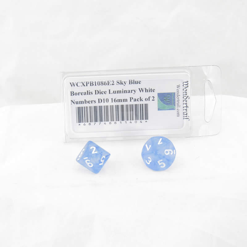 WCXPB1086E2 Sky Blue Borealis Dice Luminary White Numbers D10 16mm Pack of 2 (ONLINE ORDER ONLY)