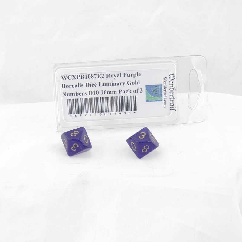 WCXPB1087E2 Royal Purple Borealis Dice Luminary Gold Numbers D10 16mm Pack of 2 (ONLINE ORDER ONLY)