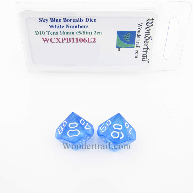 WCXPB1106E2 Sky Blue Borealis Dice White Numbers D10 Tens 16mm Pack of 2 (ONLINE ORDER ONLY)