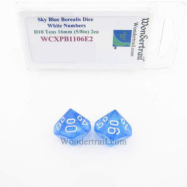 WCXPB1106E2 Sky Blue Borealis Dice White Numbers D10 Tens 16mm Pack of 2 (ONLINE ORDER ONLY)