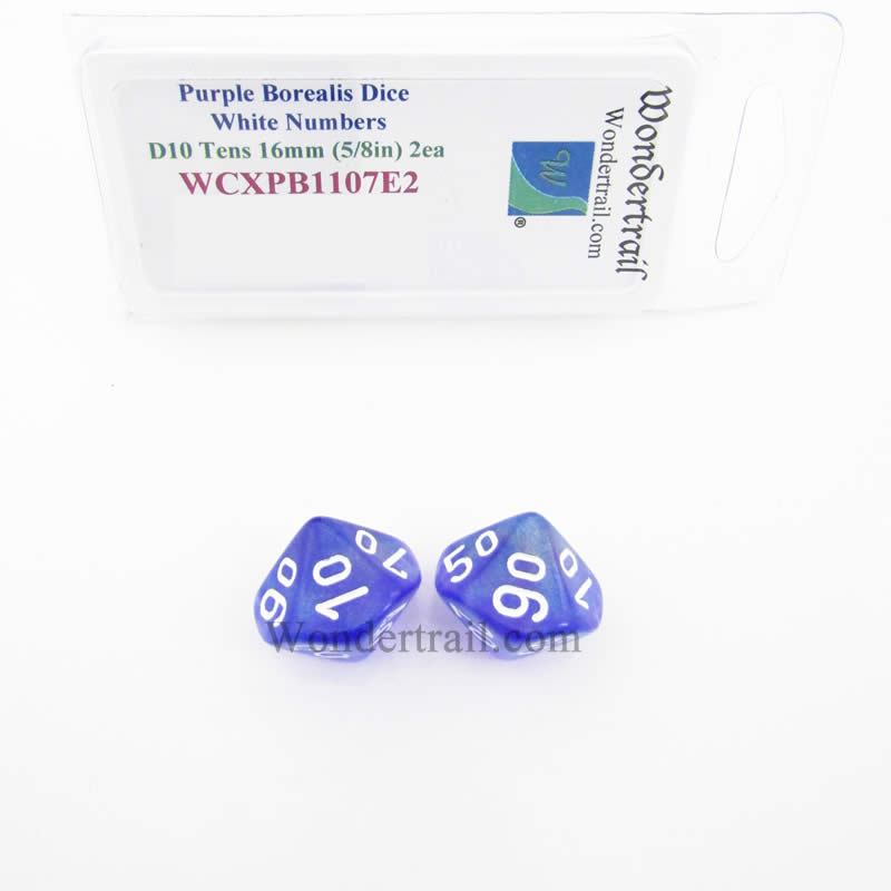 WCXPB1107E2 Purple Borealis Dice White Numbers D10 Tens 16mm Pack of 2 (ONLINE ORDER ONLY)