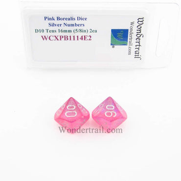 WCXPB1114E2 Pink Borealis Dice Silver Numbers D10 Tens 16mm Pack of 2 (ONLINE ORDER ONLY)