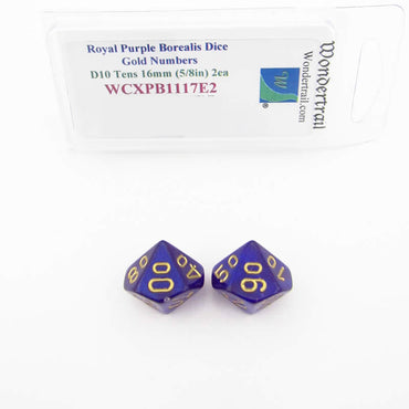 WCXPB1117E2 Royal Purple Borealis Dice Gold Numbers D10 Tens 16mm Pack of 2 (ONLINE ORDER ONLY)