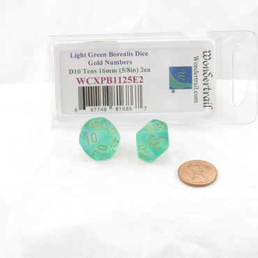 WCXPB1125E2 Light Green Borealis Dice Gold Numbers D10 Tens 16mm Pack of 2 (ONLINE ORDER ONLY)