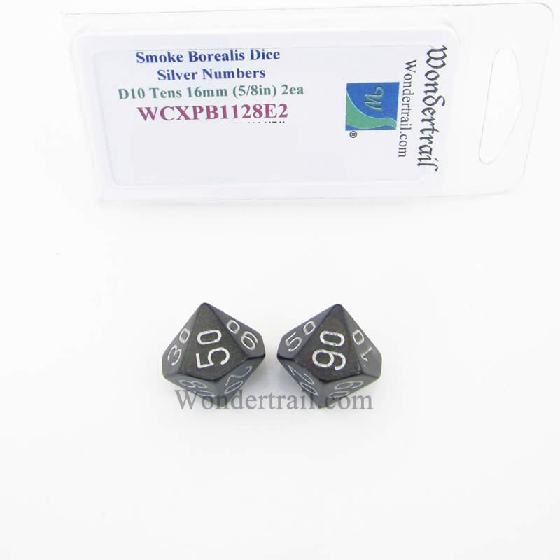 WCXPB1128E2 Smoke Borealis Dice Silver Numbers D10 Tens 16mm Pack of 2 (ONLINE ORDER ONLY)