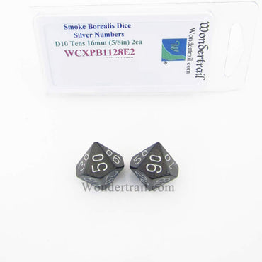 WCXPB1128E2 Smoke Borealis Dice Silver Numbers D10 Tens 16mm Pack of 2 (ONLINE ORDER ONLY)