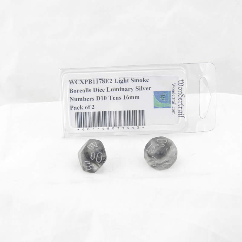 WCXPB1178E2 Light Smoke Borealis Dice Luminary Silver Numbers D10 Tens 16mm Pack of 2 (ONLINE ORDER ONLY)