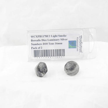 WCXPB1178E2 Light Smoke Borealis Dice Luminary Silver Numbers D10 Tens 16mm Pack of 2 (ONLINE ORDER ONLY)