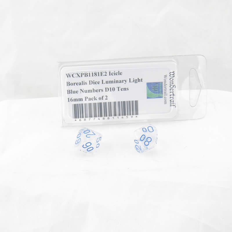 WCXPB1181E2 Icicle Borealis Dice Luminary Light Blue Numbers D10 Tens 16mm Pack of 2 (ONLINE ORDER ONLY)