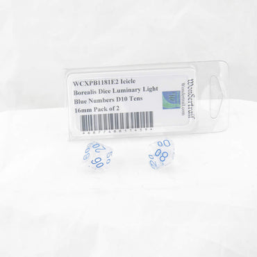 WCXPB1181E2 Icicle Borealis Dice Luminary Light Blue Numbers D10 Tens 16mm Pack of 2 (ONLINE ORDER ONLY)