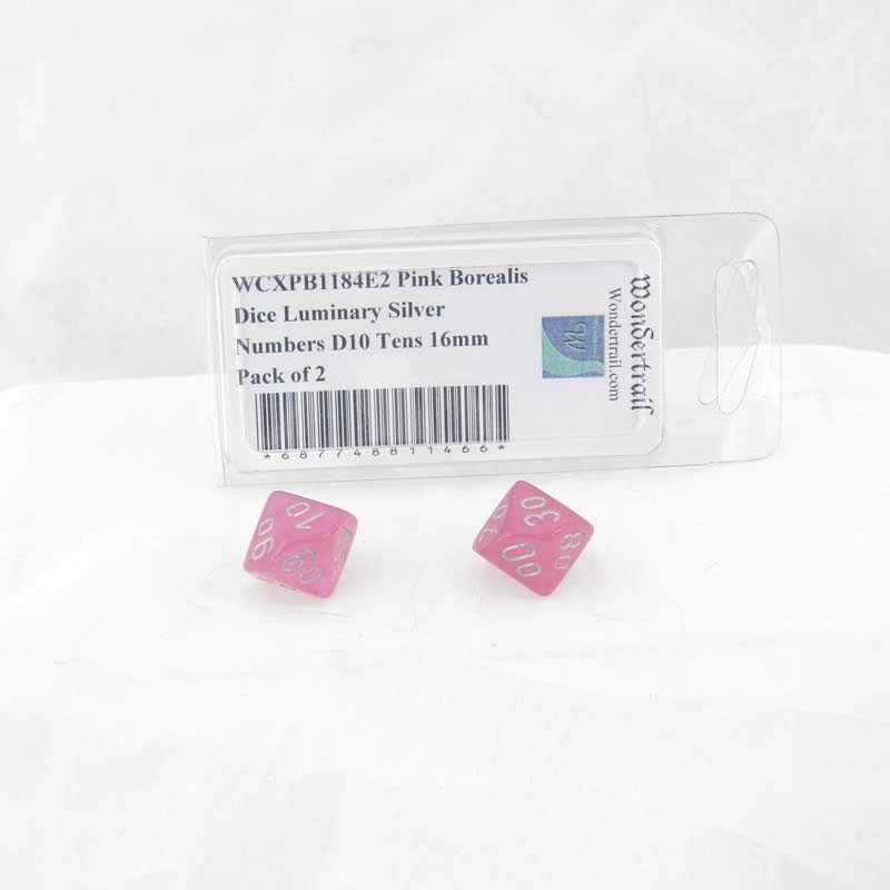 WCXPB1184E2 Pink Borealis Dice Luminary Silver Numbers D10 Tens 16mm Pack of 2 (ONLINE ORDER ONLY)