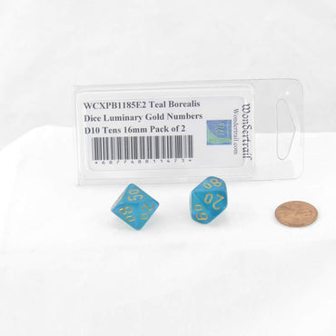 WCXPB1185E2 Teal Borealis Dice Luminary Gold Numbers D10 Tens 16mm Pack of 2 (ONLINE ORDER ONLY)