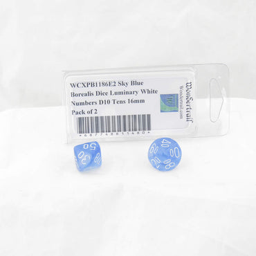 WCXPB1186E2 Sky Blue Borealis Dice Luminary White Numbers D10 Tens 16mm Pack of 2 (ONLINE ORDER ONLY)