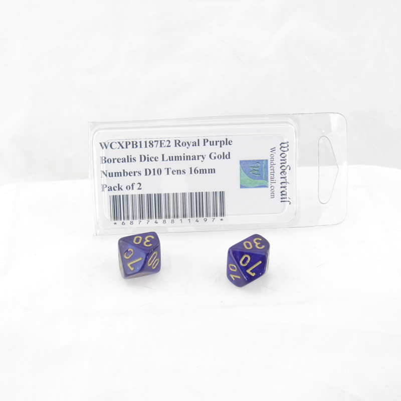 WCXPB1187E2 Royal Purple Borealis Dice Luminary Gold Numbers D10 Tens 16mm Pack of 2 (ONLINE ORDER ONLY)